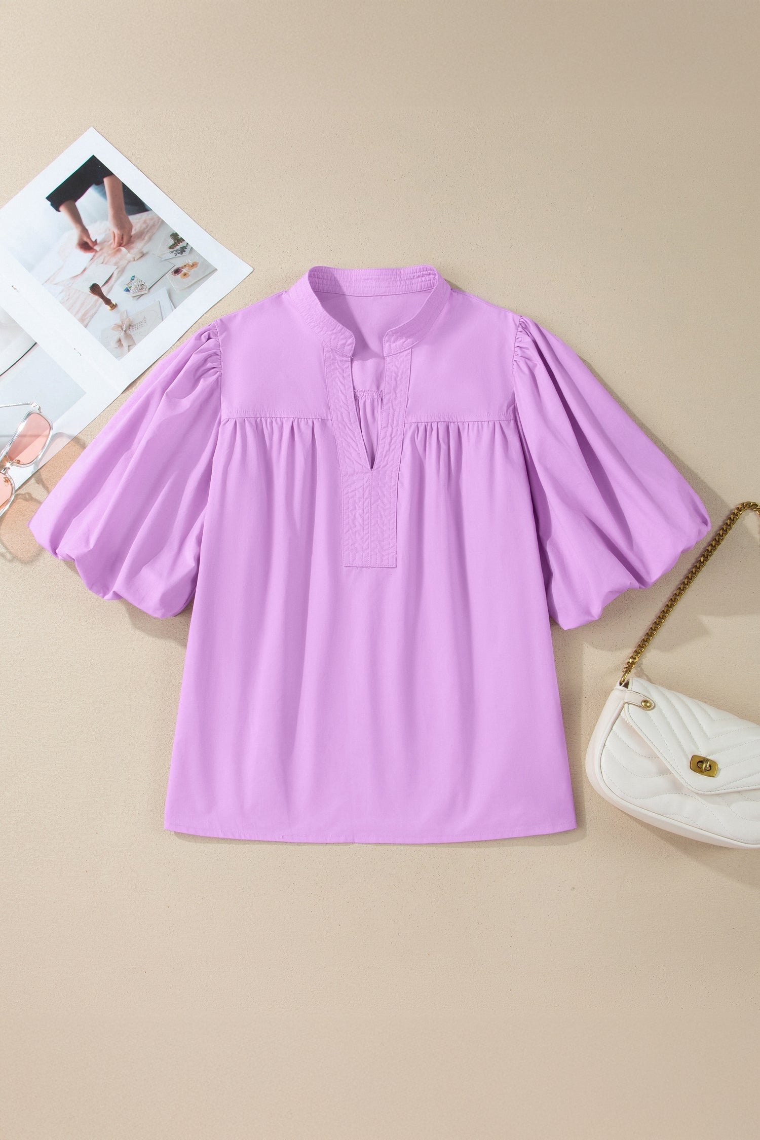 Reese Puffy Half Sleeve Blouse in Lavender