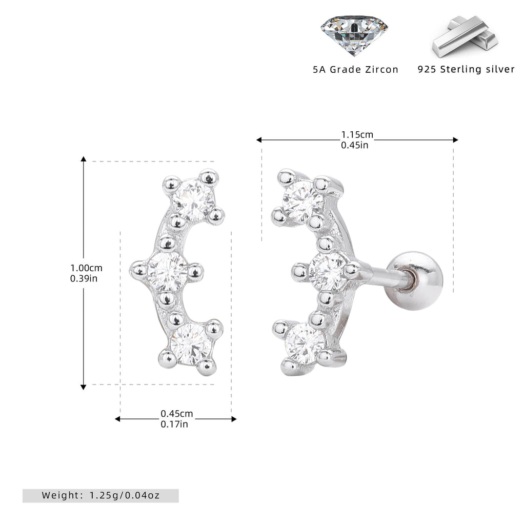 Minimalist Three-stone Star Stud Earrings With Zircons
