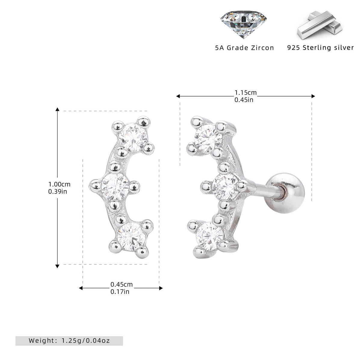 Minimalist Three-stone Star Stud Earrings With Zircons
