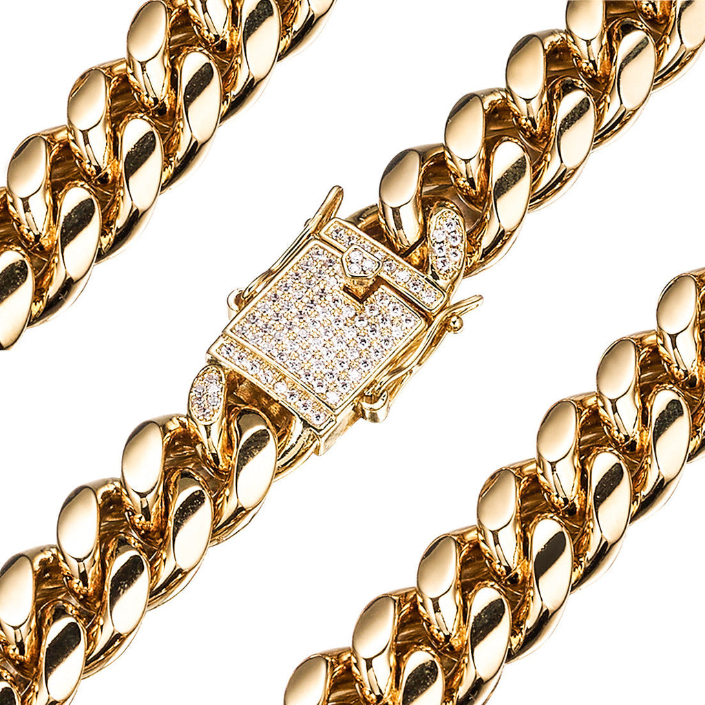Stainless Steel Gold-colored Encrypted Flat-drill Clasp Necklace