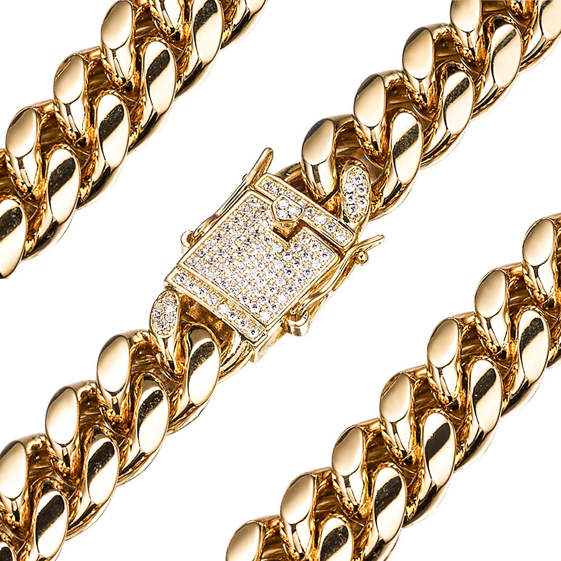 Stainless Steel Gold-colored Encrypted Flat-drill Clasp Necklace