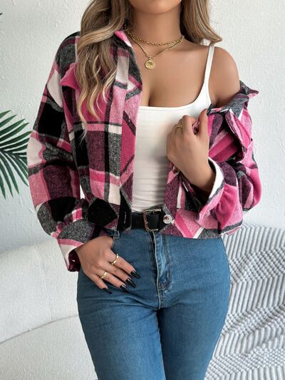 Classic Plaid Long Sleeve Button-Up Jacket for Women