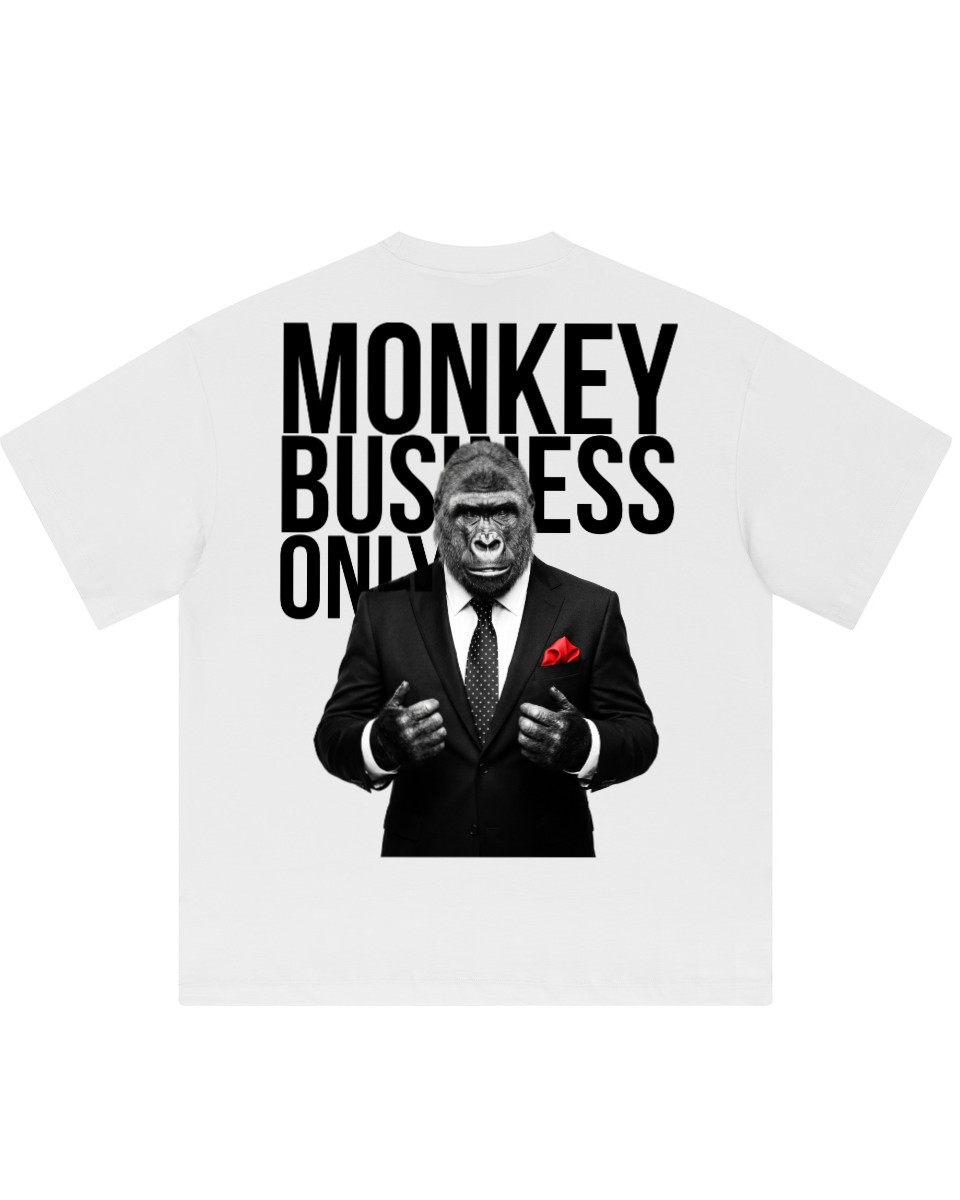 'Monkey Business Only' Oversized Graphic Tee in White