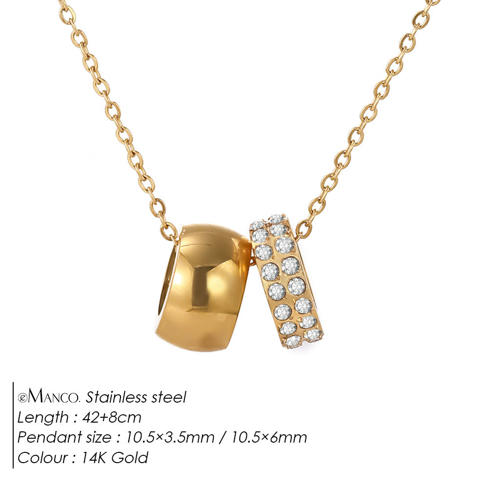 14k Wide-Frame Round Hoop Dual-Pendant Versatile Necklace