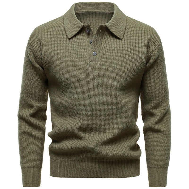 Men's British Style Polo Collar Knit Sweater with Batwing Sleeves