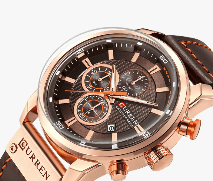 Men’s Elegant Sport Chronograph Watch with Leather Band