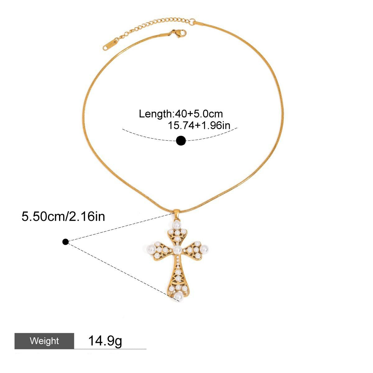 18K gold cross inlaid pearl design exquisite noble necklace