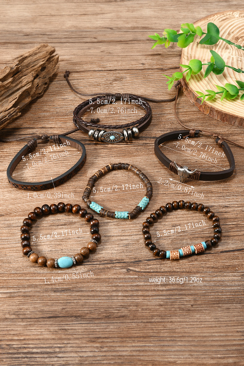 Chestnut 6 Piece Western Bull Skull Turquoise Beading Bracelet