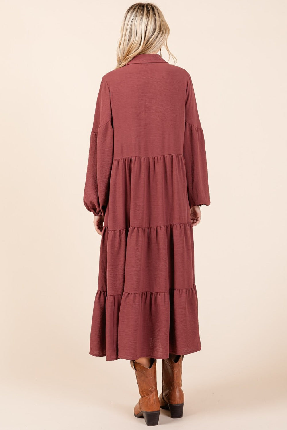 Tiered Button Down Long Sleeve Midi Dress for Women