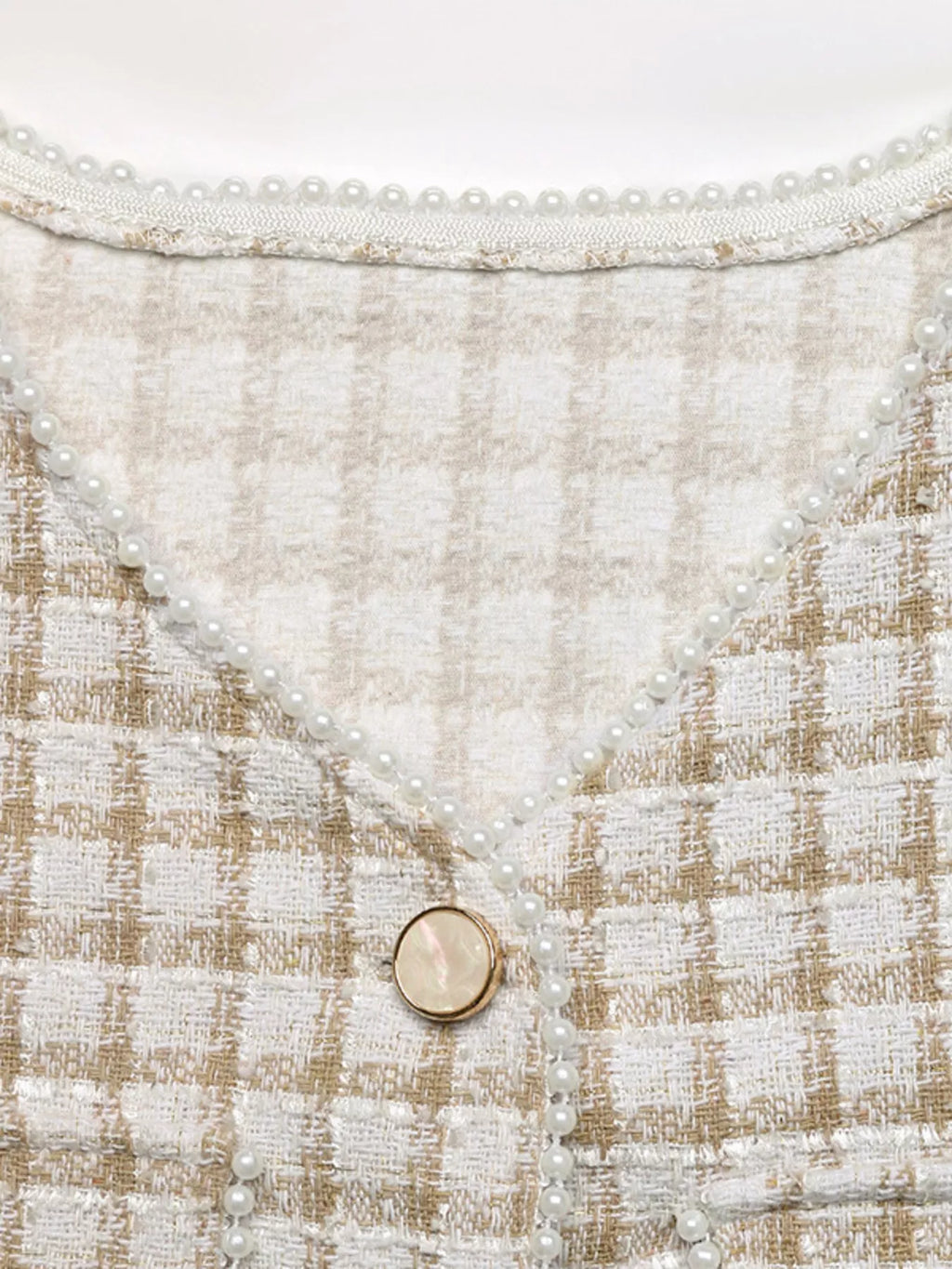Pearl Trim Button Up Tweed Outerwear
