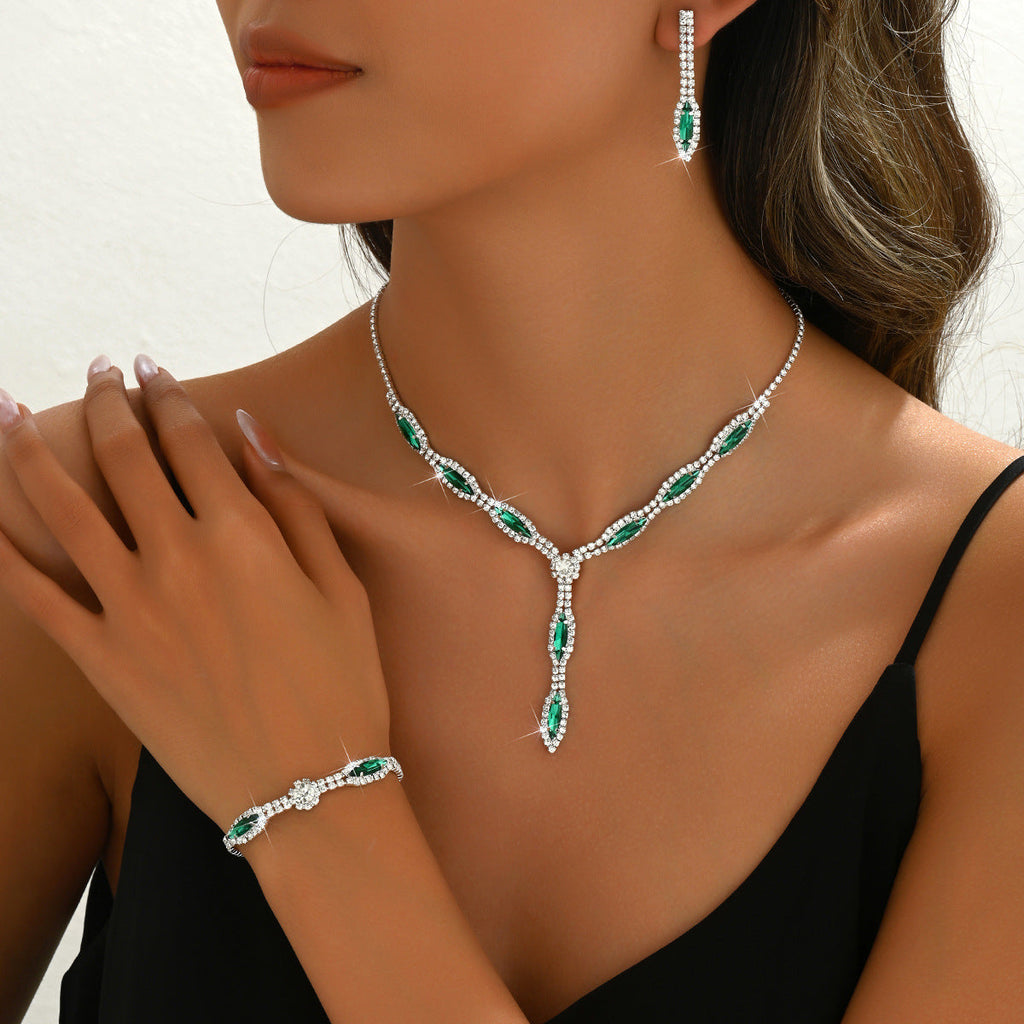 Chinese Wedding Bridal Jewelry Necklace Earrings 3-Piece Suit Banquet Dress Fashion Versatile Elegant Accessories Wholesale