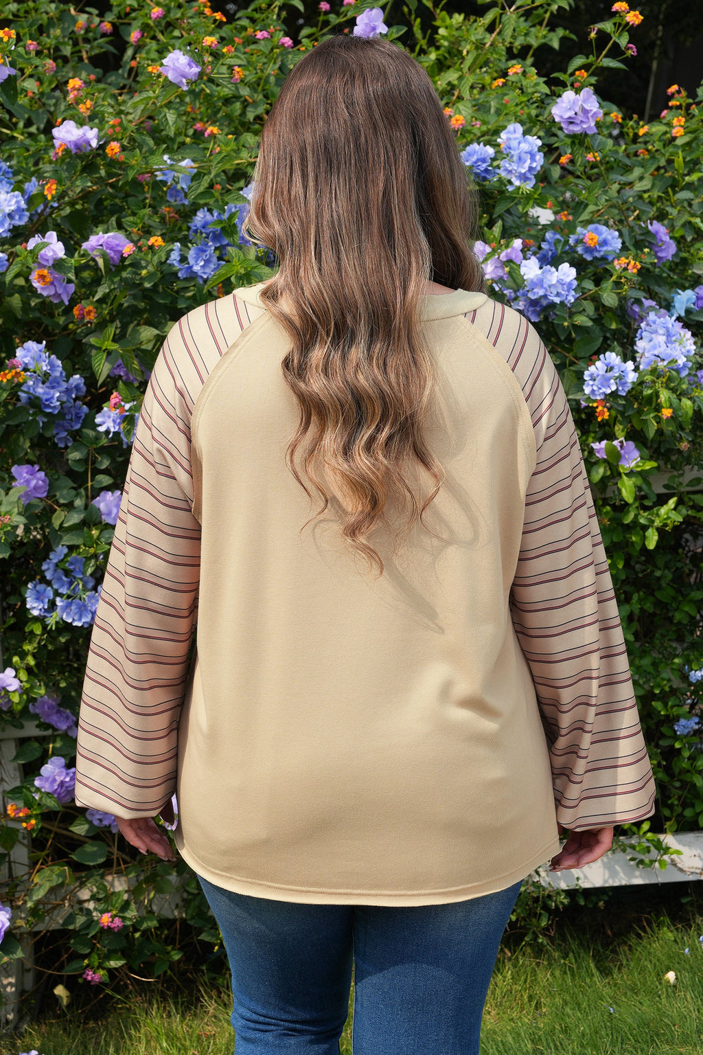 Raglan Stripe Notch-Neck Knit Jumper | Cotton Blend