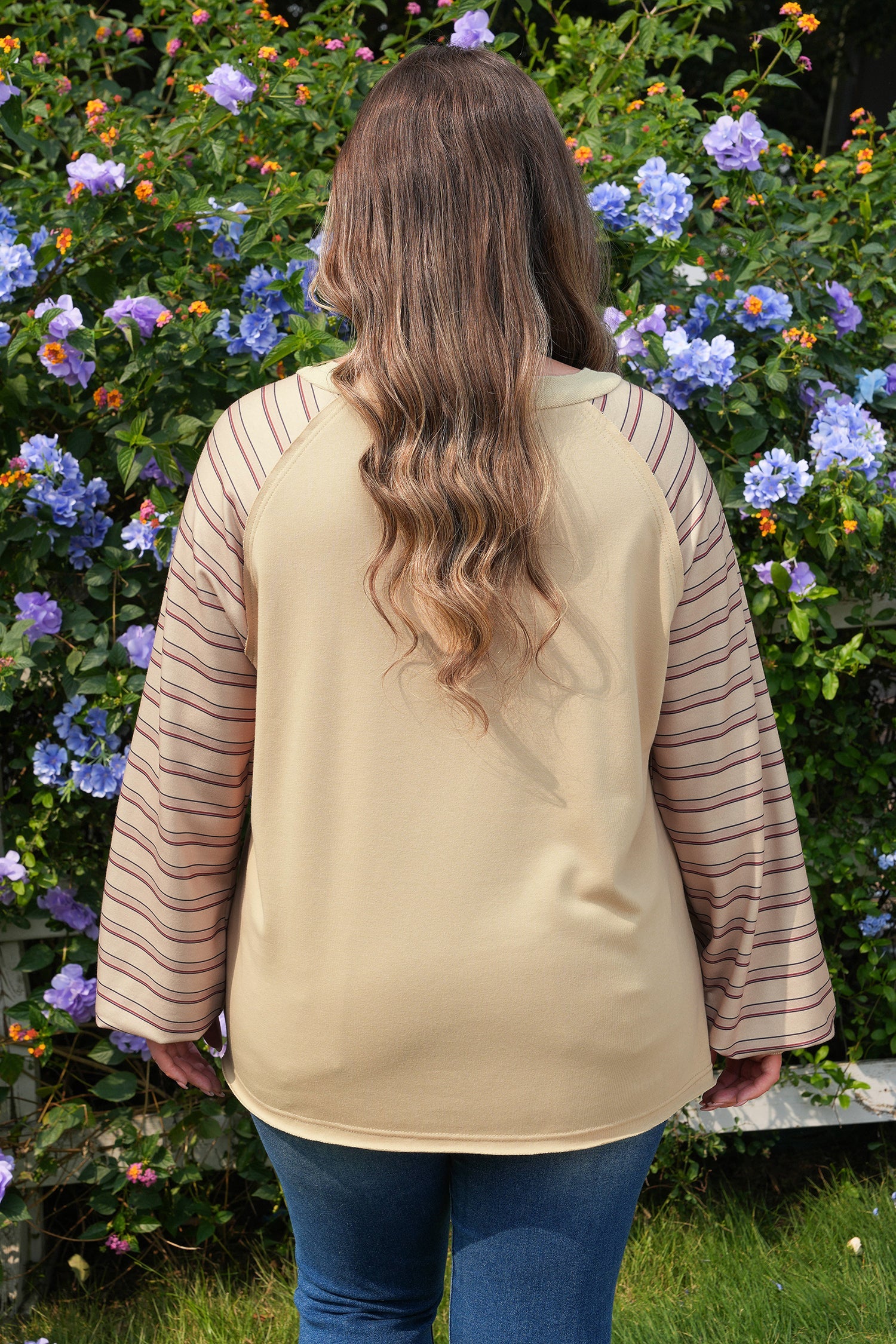 Raglan Stripe Notch-Neck Knit Jumper | Cotton Blend