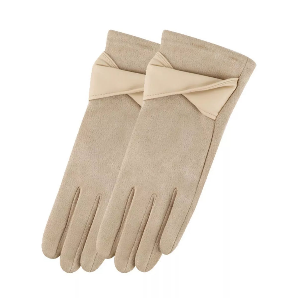 Warm Leather Trimmed Suede Gloves
