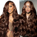 EECBN 36 inch Chocolate Brown Lace Front Wig Human Hair 200 Density 13x4 Hd Body Wave Lace Front Wigs Human Hair Pre Plucked Colored Frontal Wigs Human Hair Brown Wig Human Hair for Women