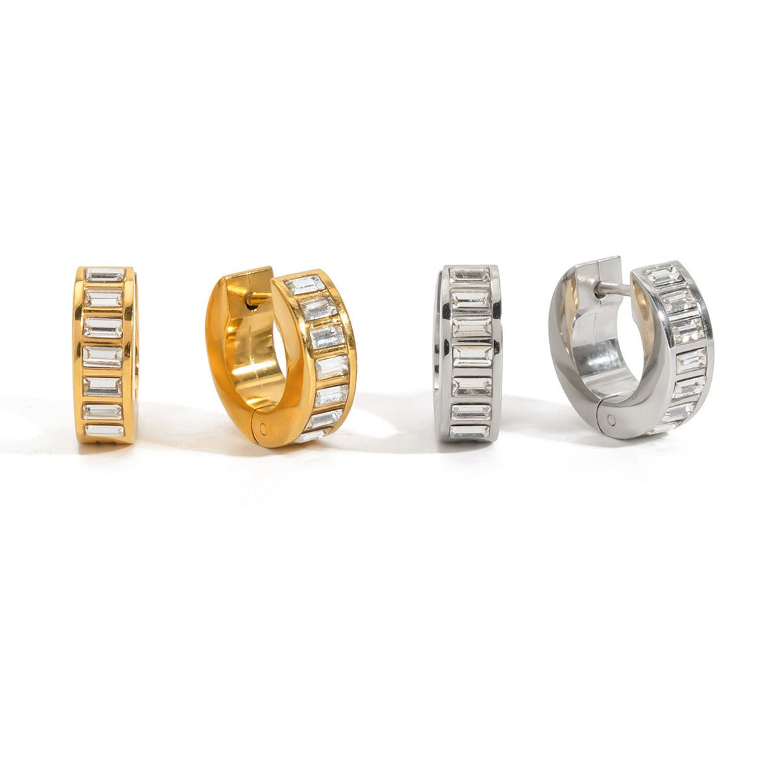18K gold minimalist earrings with inlaid rhinestones