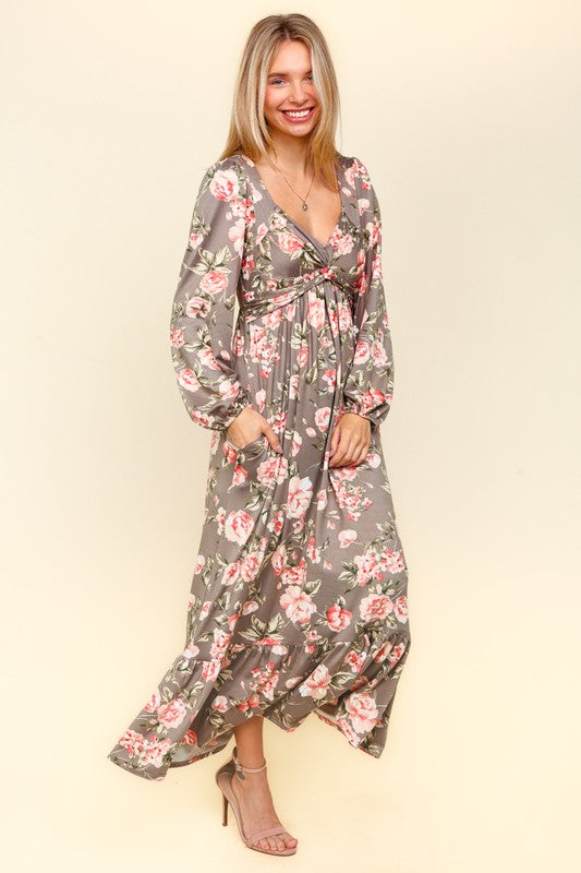 Floral Ruffled Hem Mini Dress with Pockets