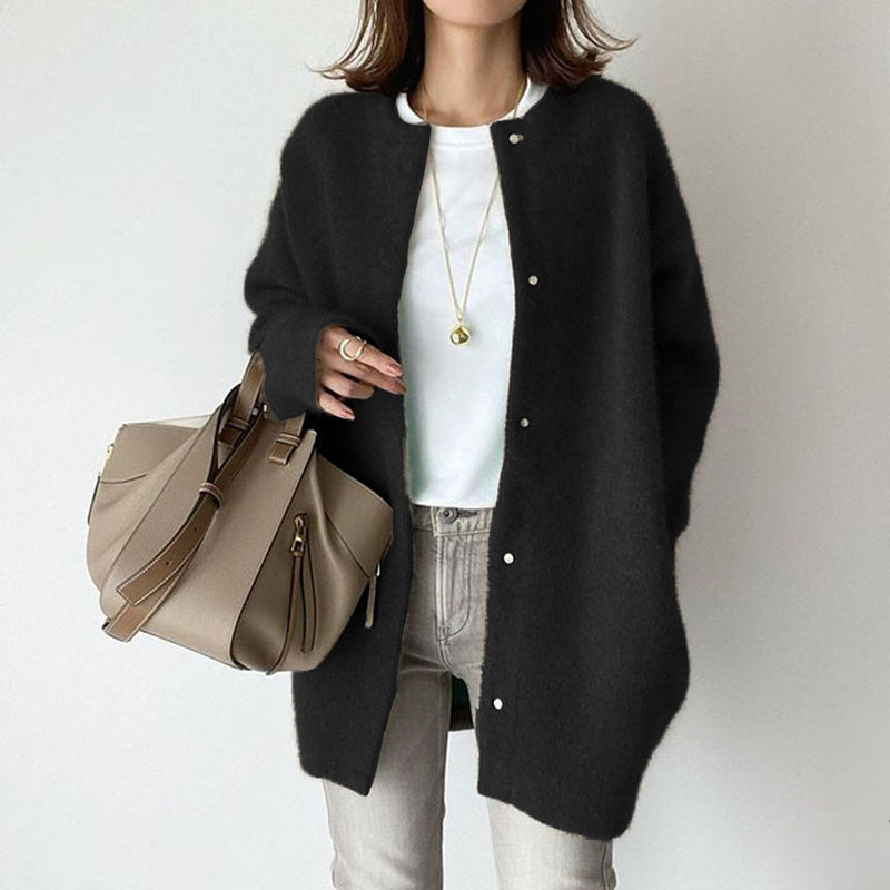 Women's Wool-Like Oversized Coat Solid Green Button-Up Jacket