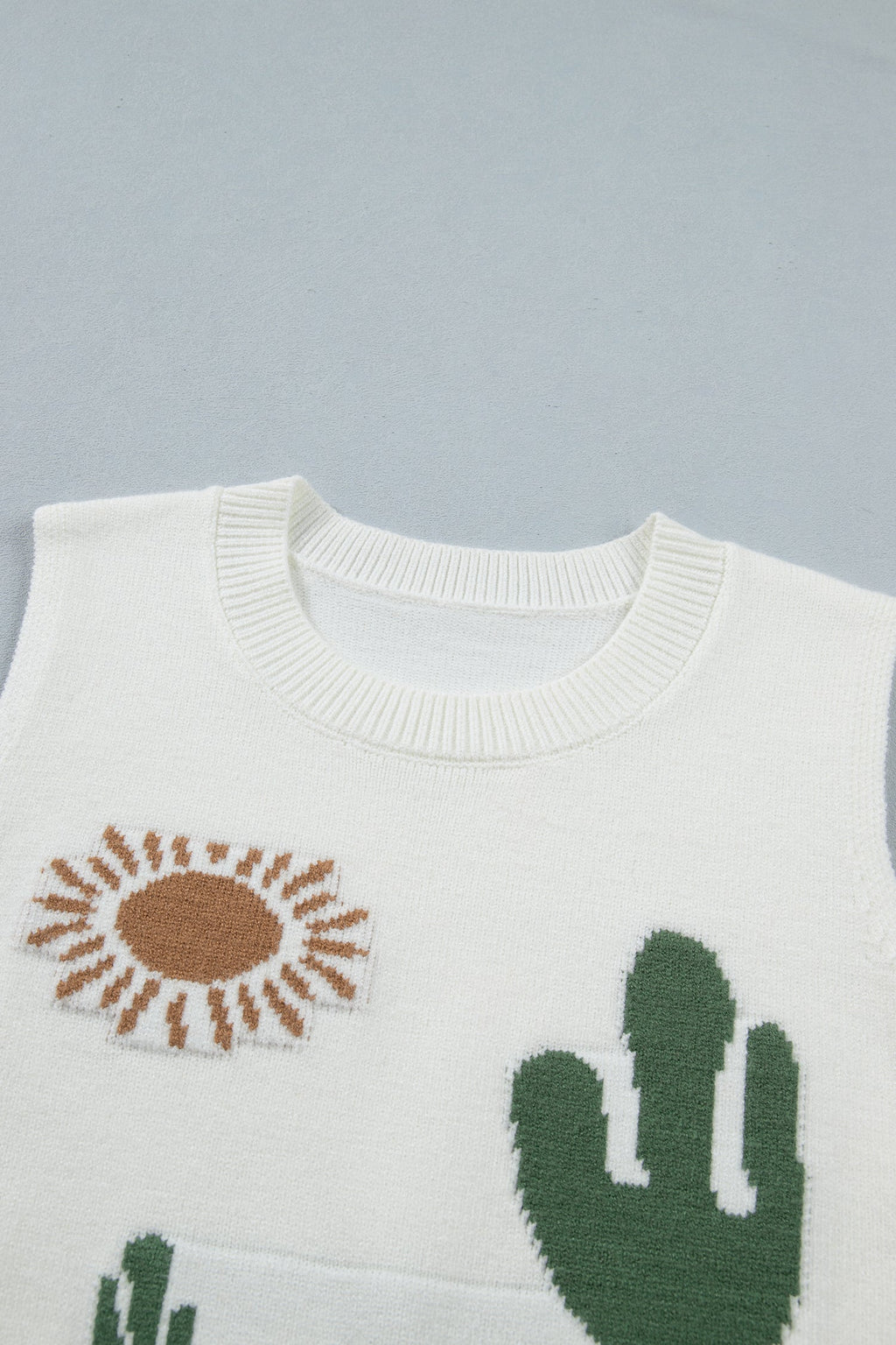 Western Cactus Oasis Sleeveless Knit Sweater Top