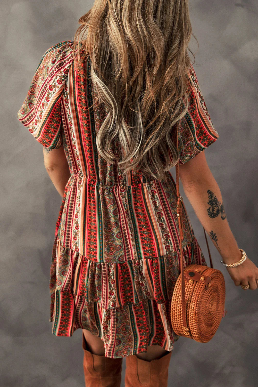 Women's Floral Boho Ruffle Tiered Dress