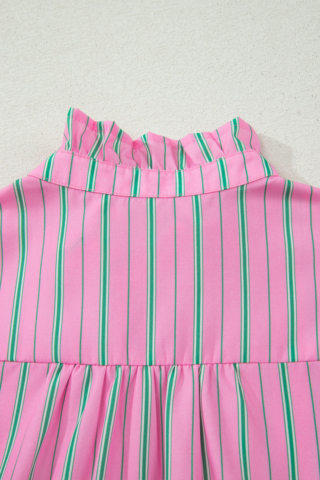 Tiffany Short Puff Sleeve Ruffled Blouse Striped Top