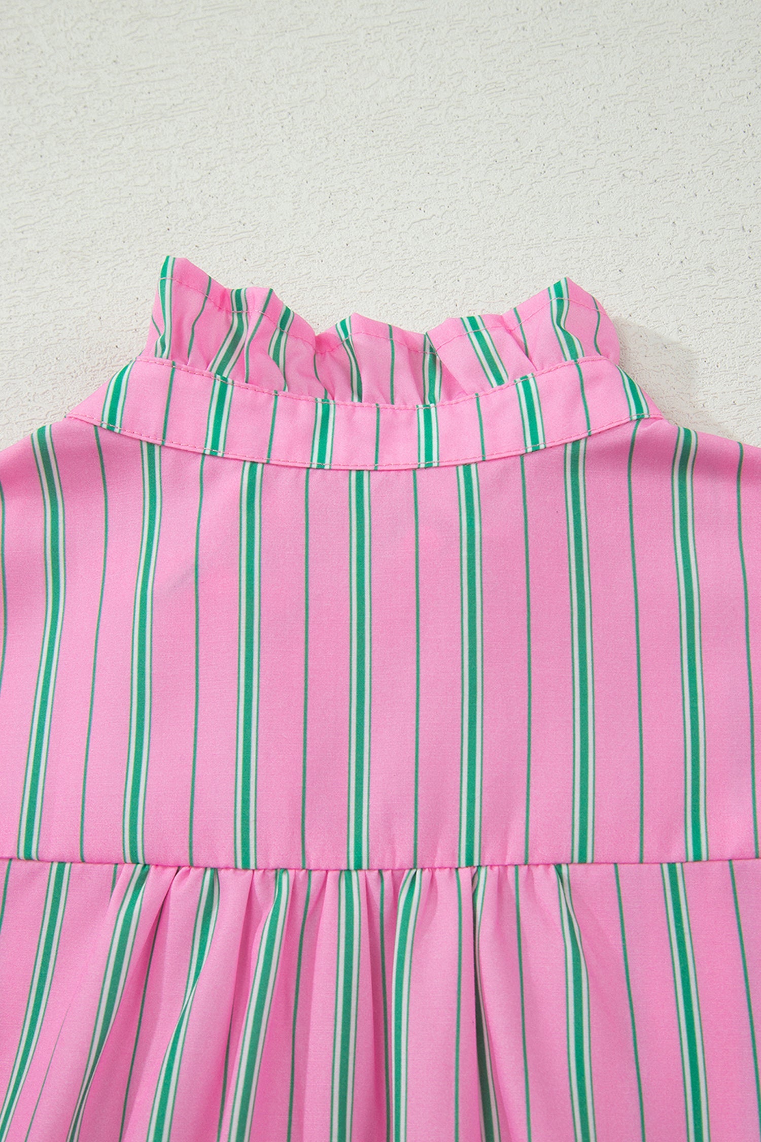 Tiffany Short Puff Sleeve Ruffled Blouse Striped Top
