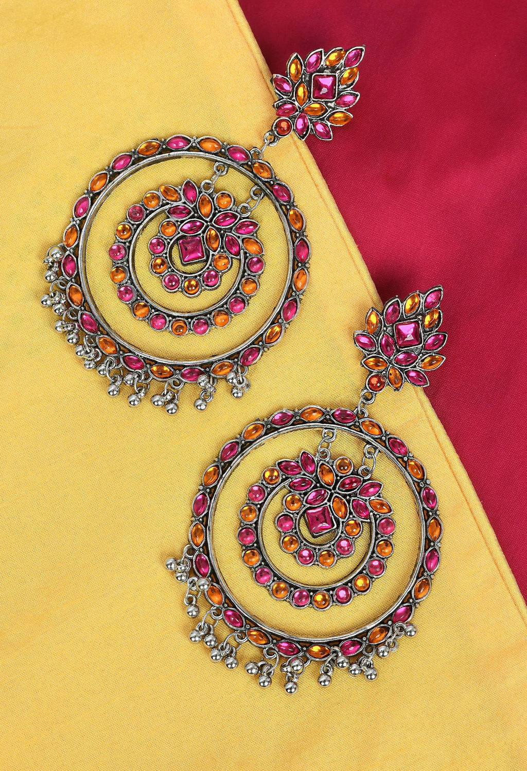 Pink & Orange Kundan Circle Earrings for Traditional Indian Wear