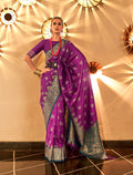 Monjolika Fashion Purple Color Handloom Silk Classic Saree With Blouse