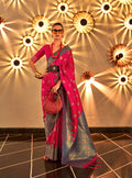 Monjolika Fashion Rani Pink Color Handloom Silk Classic Saree With Blouse