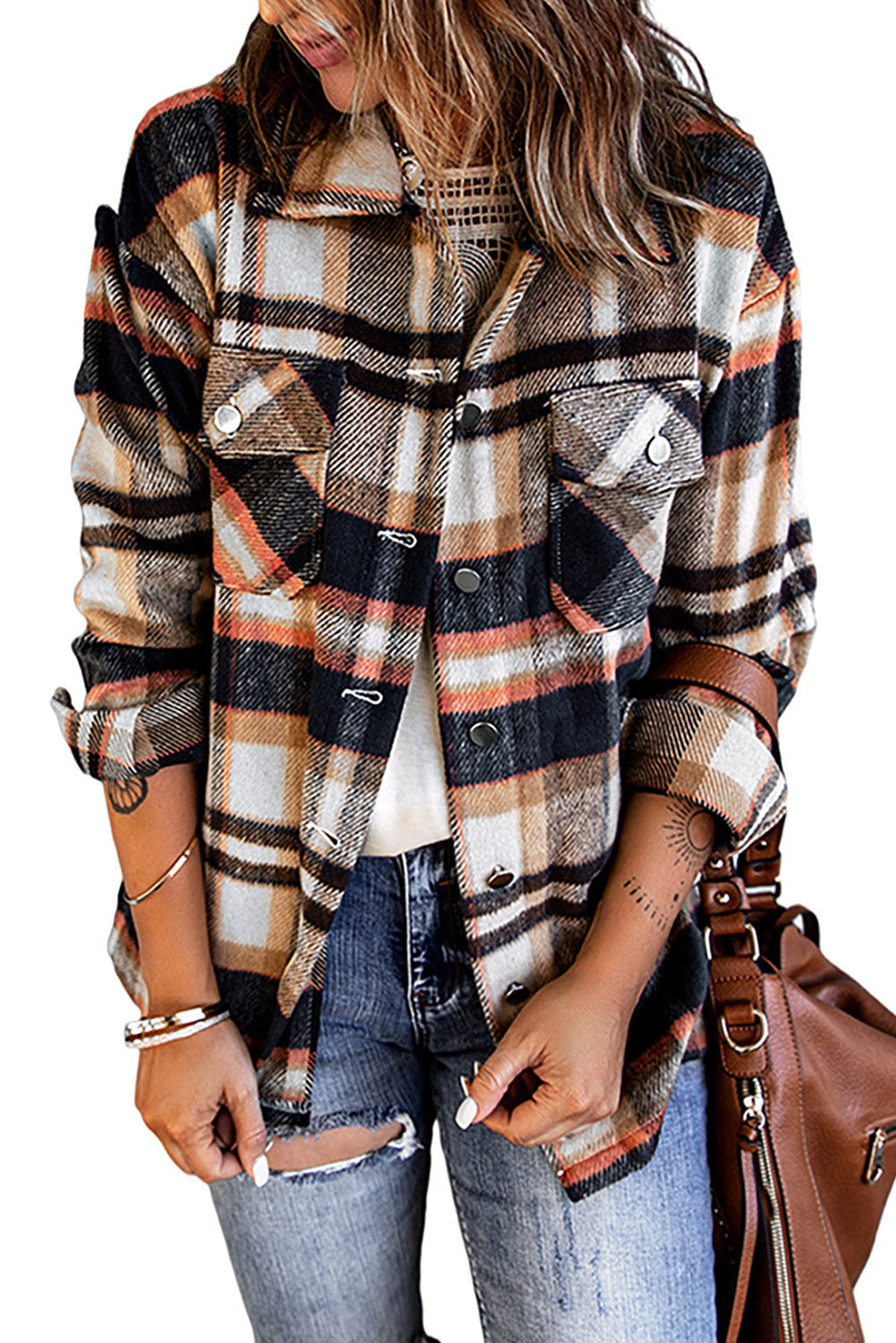 Brown Plaid Flannel Shacket | Button-Up Long Sleeve