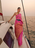 Pink pastel handloom weaving satin saree with two-tone finish