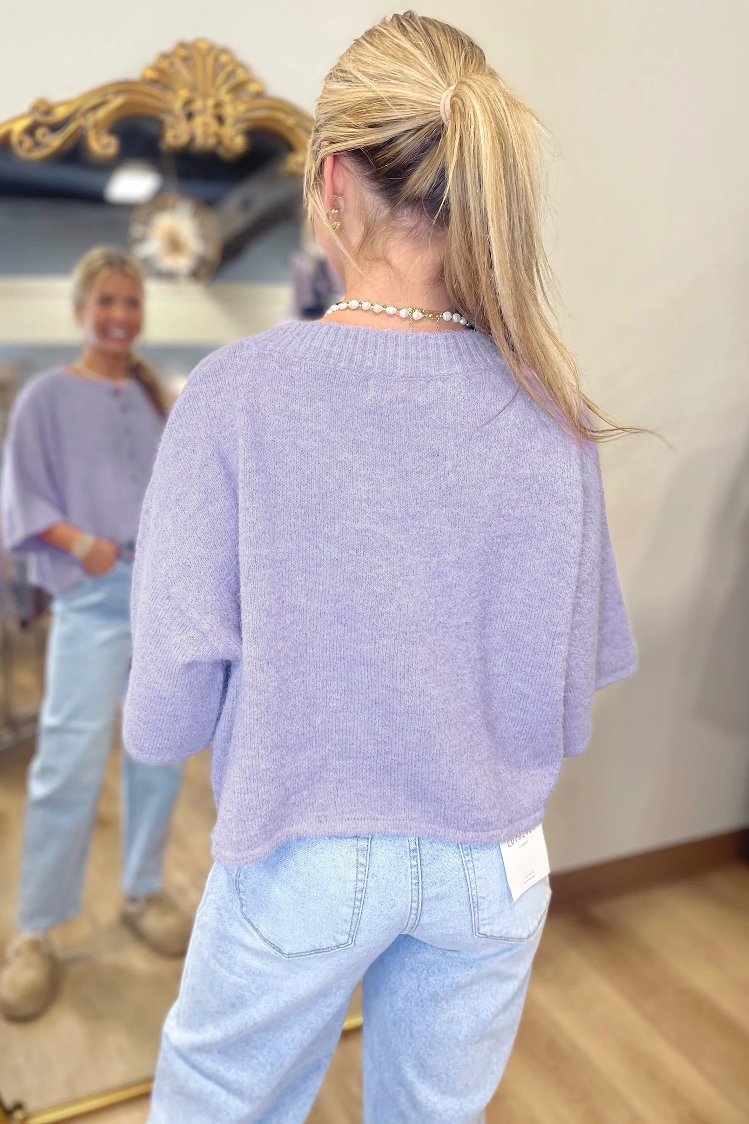 Beau Blue 3/4 Sleeve Boxy Knit Button Down Sweater Cardigan