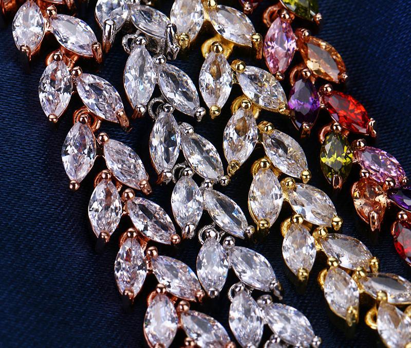 Leaf Charm Bracelet with AAA Cubic Zircon Stones