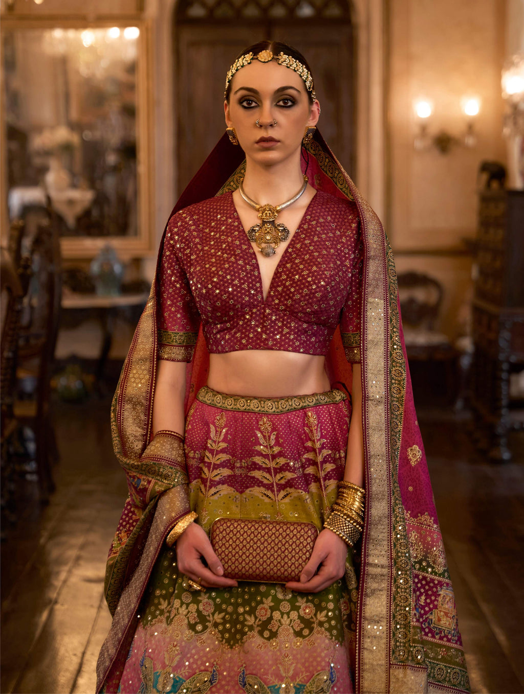 Monjolika Fashion Sequins Pink Colour Rajwadi Silk Readymade Lehenga Choli