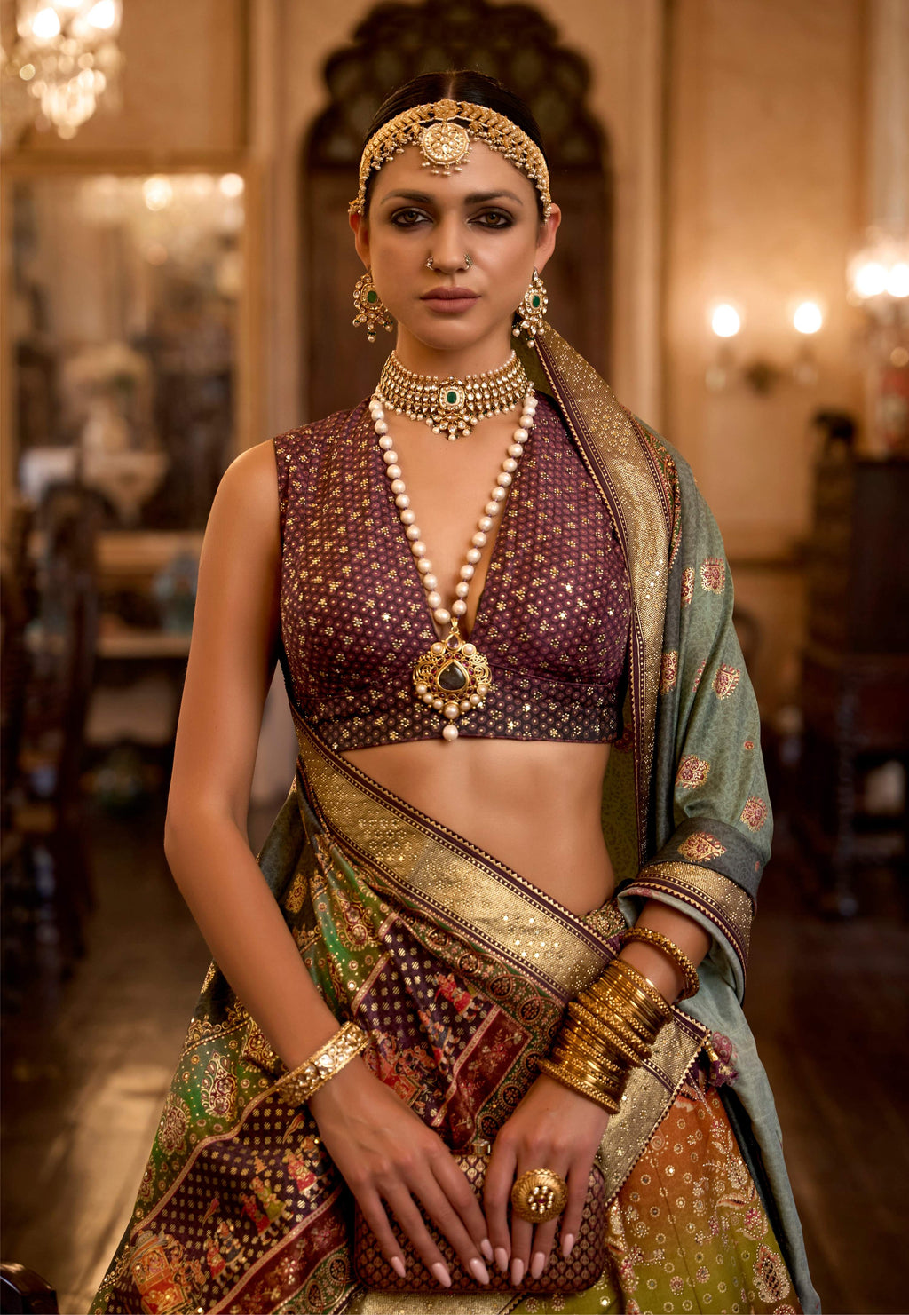 Wine Rajwadi Silk Readymade Lehenga Choli with Sequins