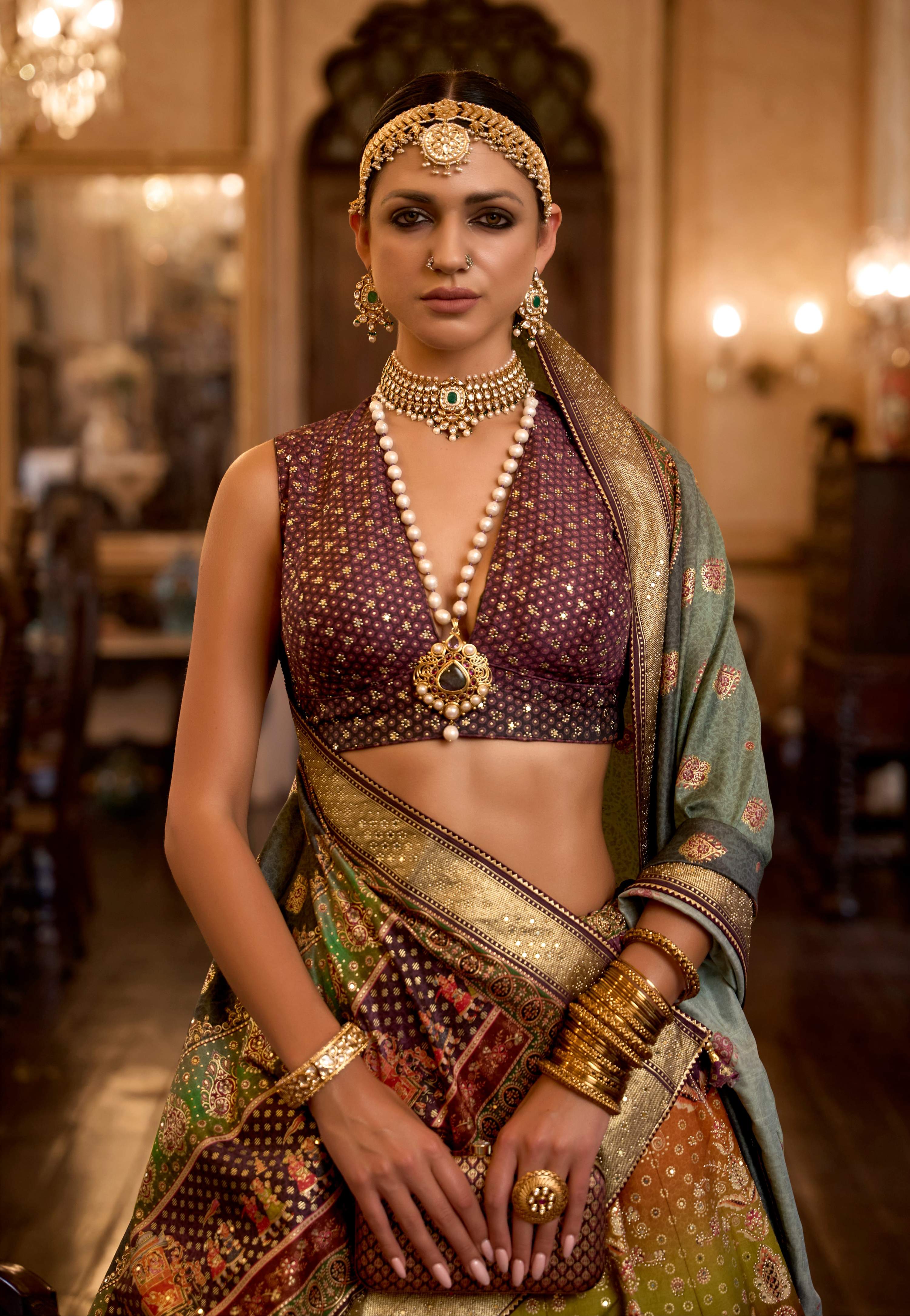 Wine Rajwadi Silk Readymade Lehenga Choli with Sequins