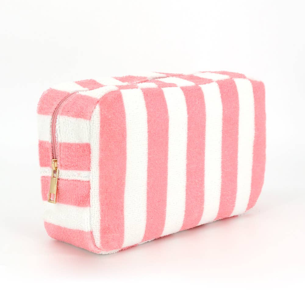 Pink Striped Terry Cloth Cosmetic Pouch