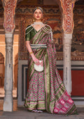 Multicolor silk saree with Ajarak geometric print and gold zari border