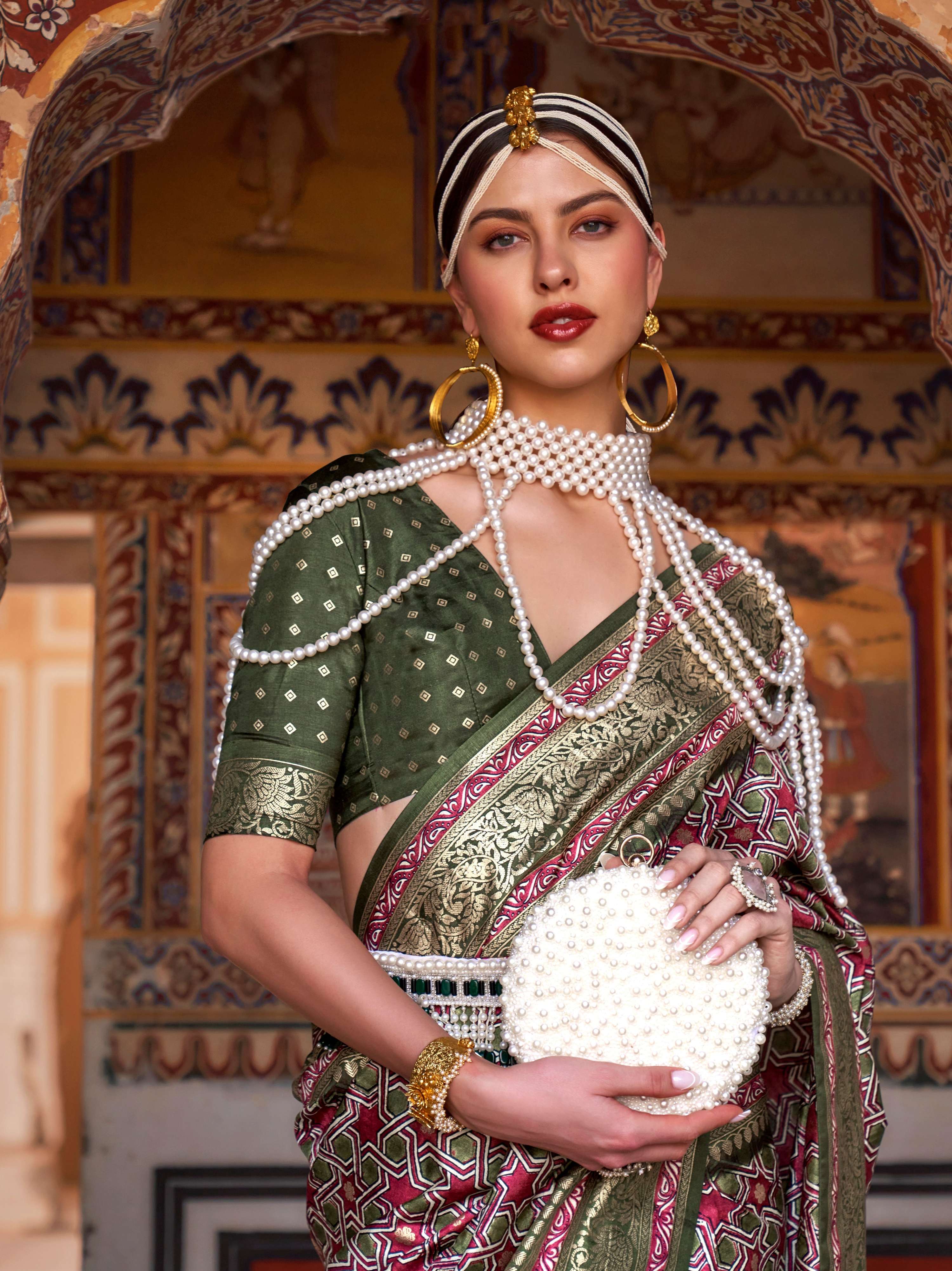Multicolor Silk Ajarak Design Saree with Traditional Zari Work