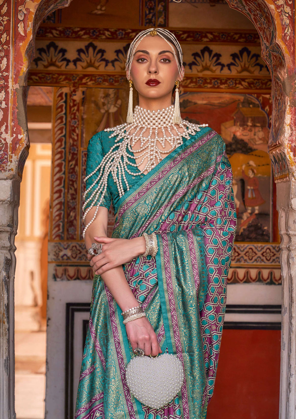 Multi Color Silk Saree with Ajrak Print and Zari Work