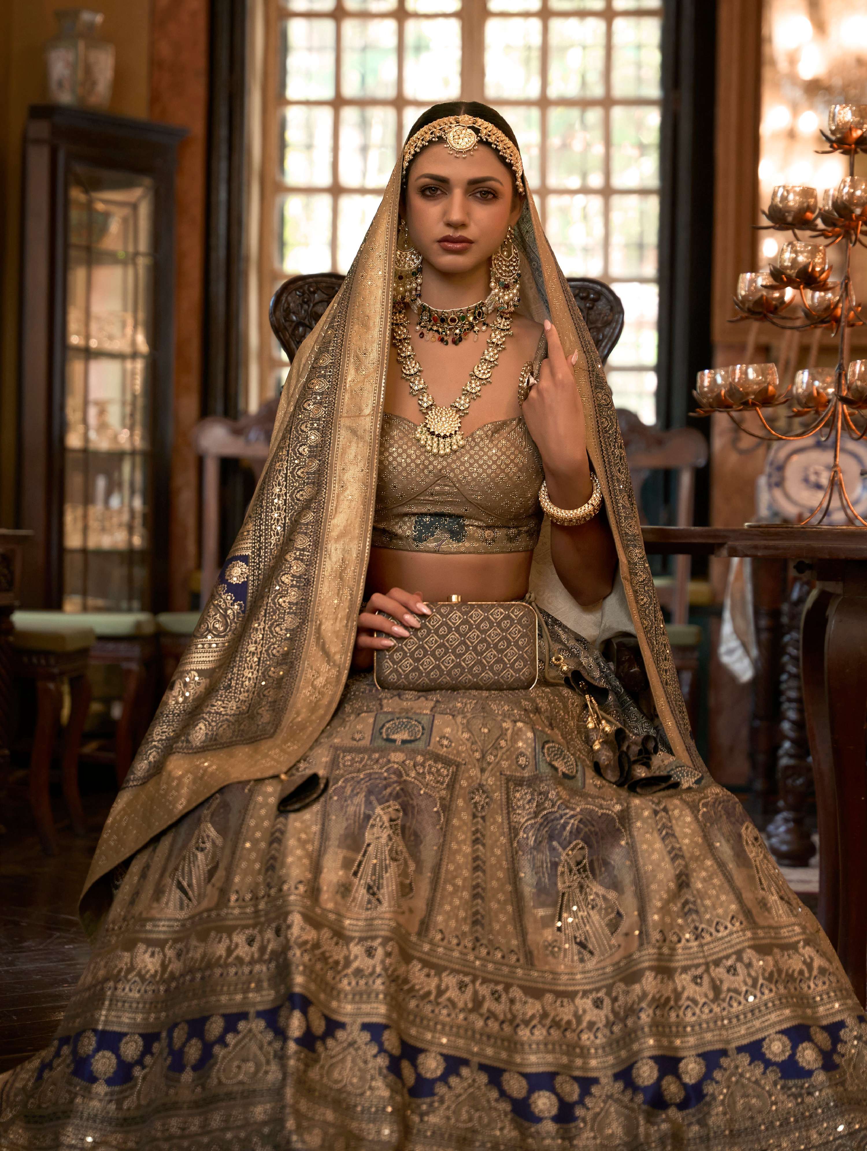 Silver Rajwadi Silk Designer Lehenga Choli Ensemble