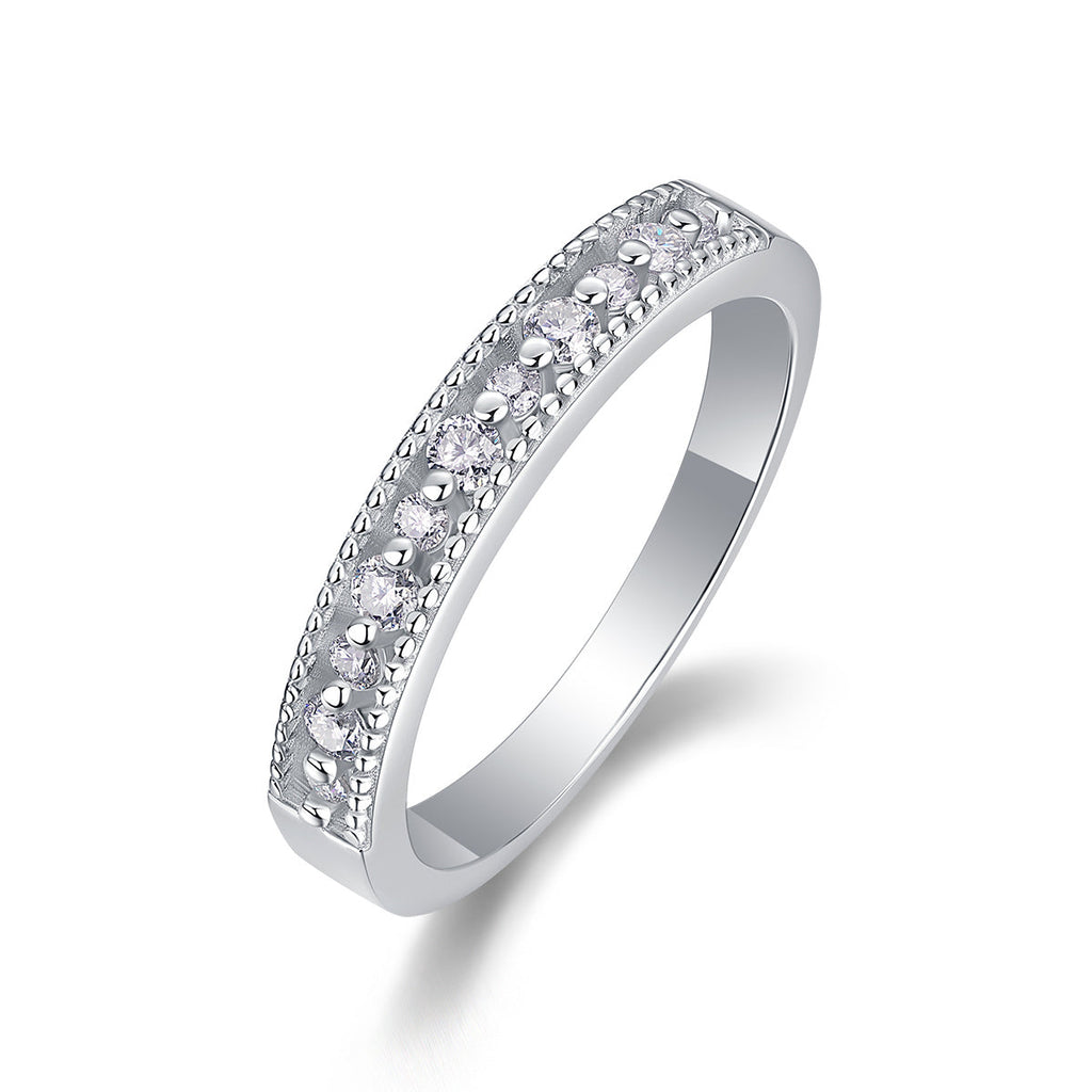 S925 Silver 2.5g Platinum Plated Moissanite Ring, 2.8mm Milgrain Stackable Band, GRA Certified US 5-9