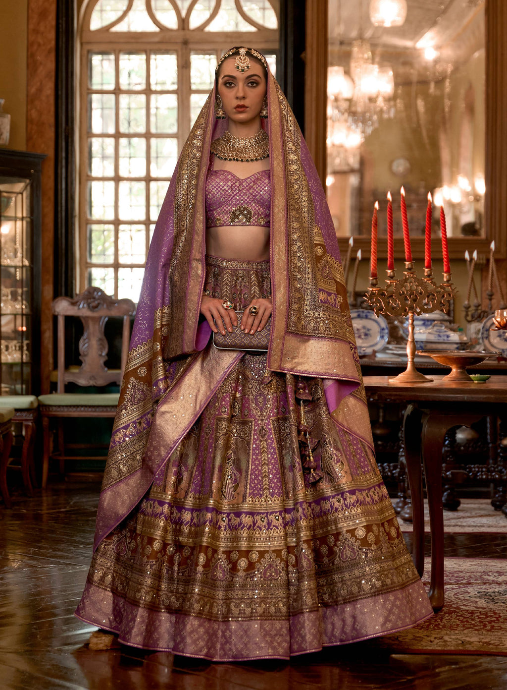 Lilac colored Rajwadi silk designer lehenga choli with elegant finish
