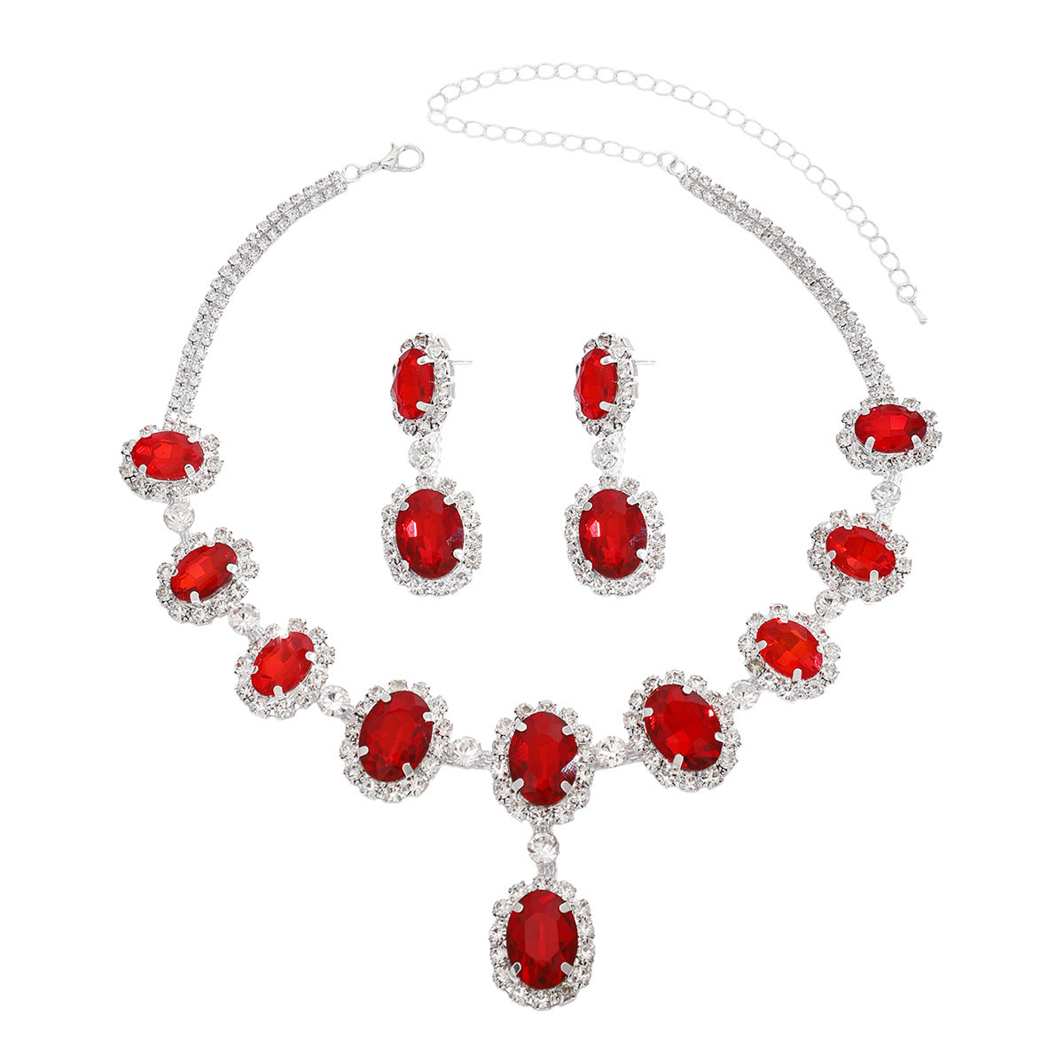 Autumn And Winter European And American Fashion Drop-Shaped Super Flash Elegant Set Chain Earrings Necklace Exaggerated Two-Piece Bridal Jewelry Wholesale