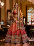 Light orange and red Rajwadi silk designer lehenga choli with embroidery