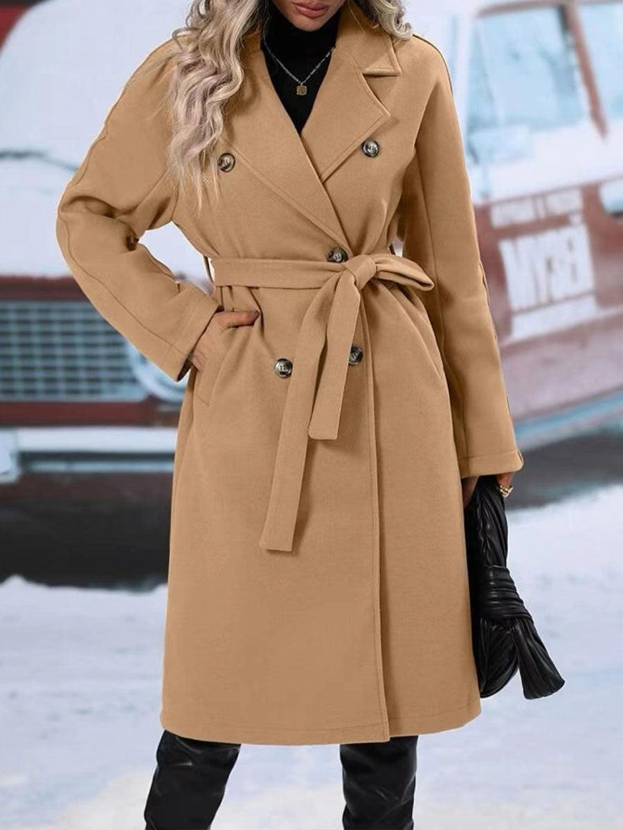 Women's Double-Breasted Trench Coat with Belt Minimalist Outerwear