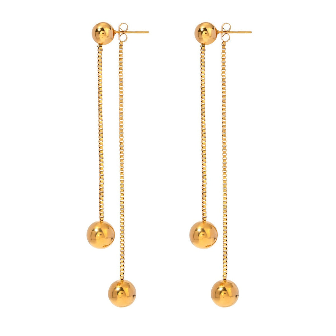 18K Gold Round Bead Tassel Drop Earrings, Lightweight Luxury