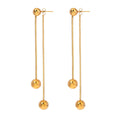 18K Gold Round Bead Tassel Drop Earrings, Lightweight Luxury