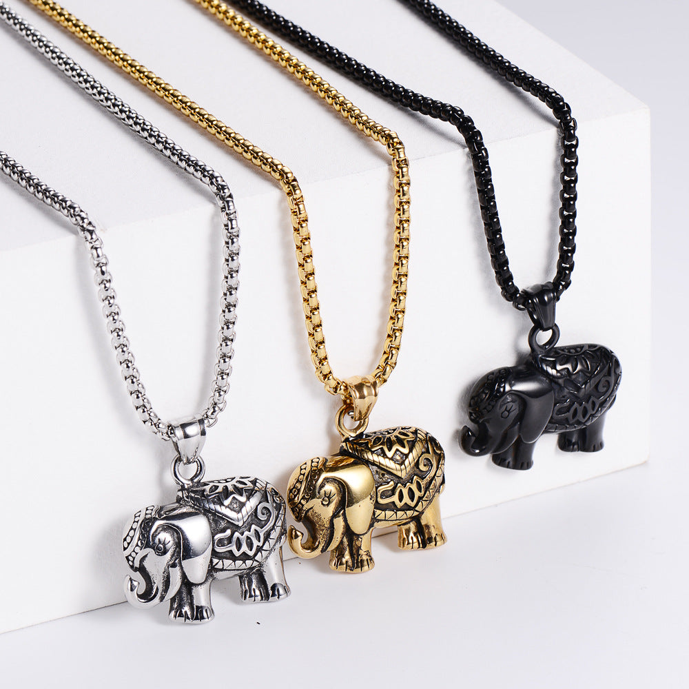 European And American Mens Stainless Steel Elephant Pendant Necklace