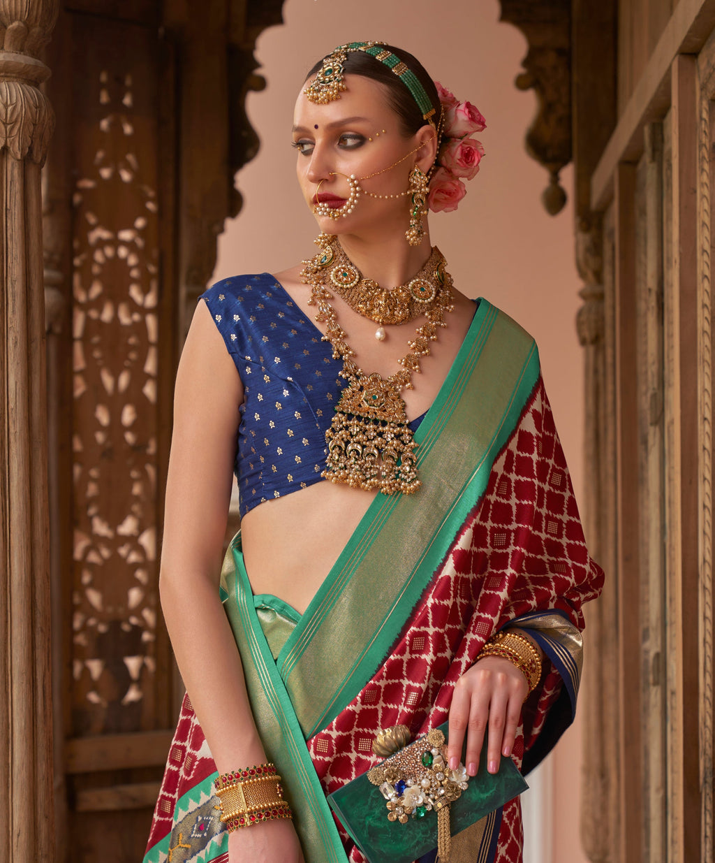 Red Patola Silk Saree with Traditional Weaving Work